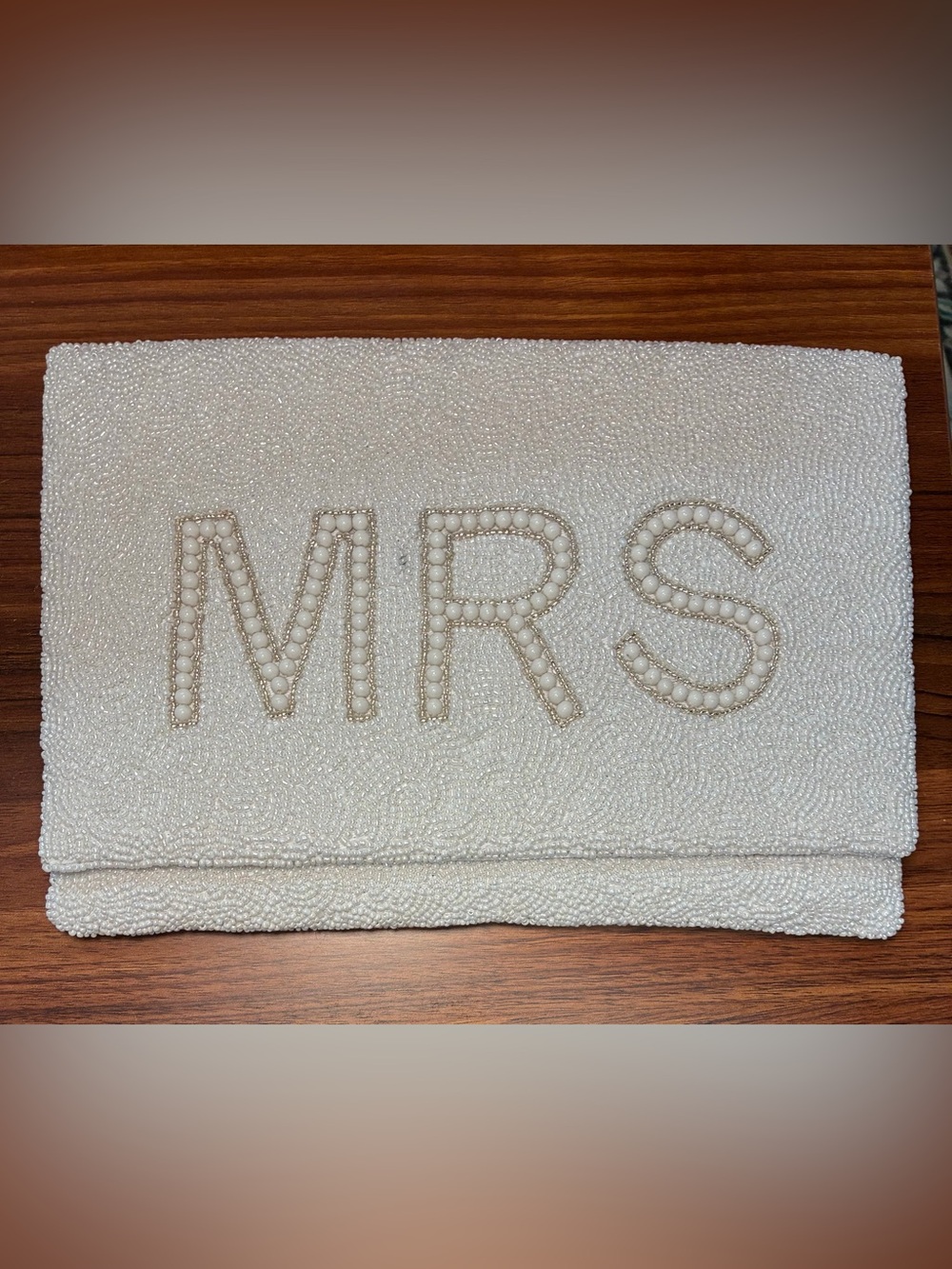 Pretty Robes MRS White Pearl Beaded Bridal Clutch Wedding Purse